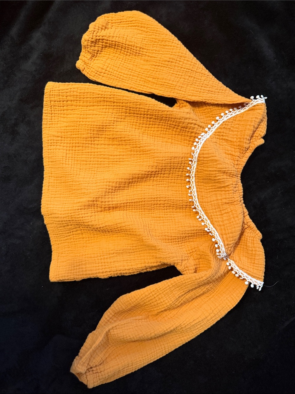 Girls' Mustard Long-Sleeve Peasant Top with White Pom Trim